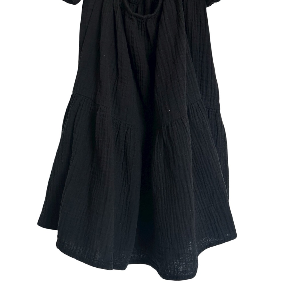 Monki square neck mini dress with tiered hem in textured black Medium - Picture 11 of 13